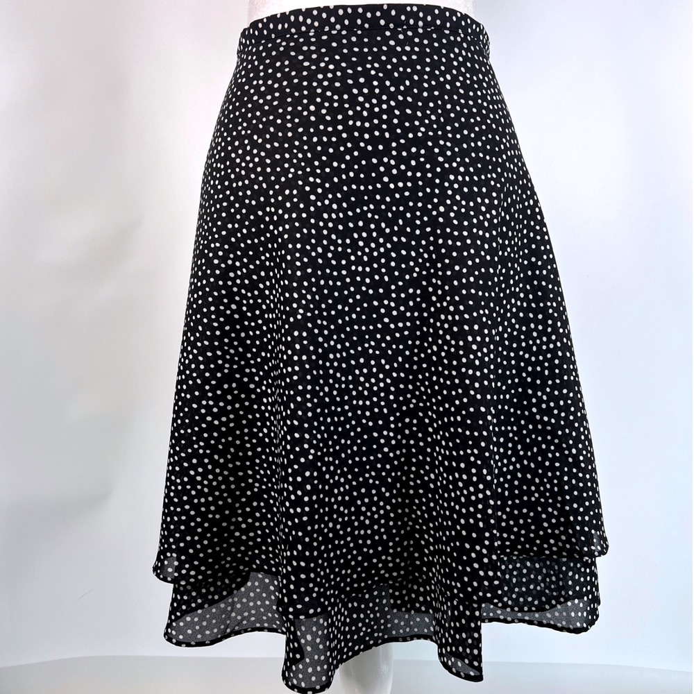 Diana Marco Vintage Polka Dot Mini Skirt Black White Plus Size 24 Chiffon 90s